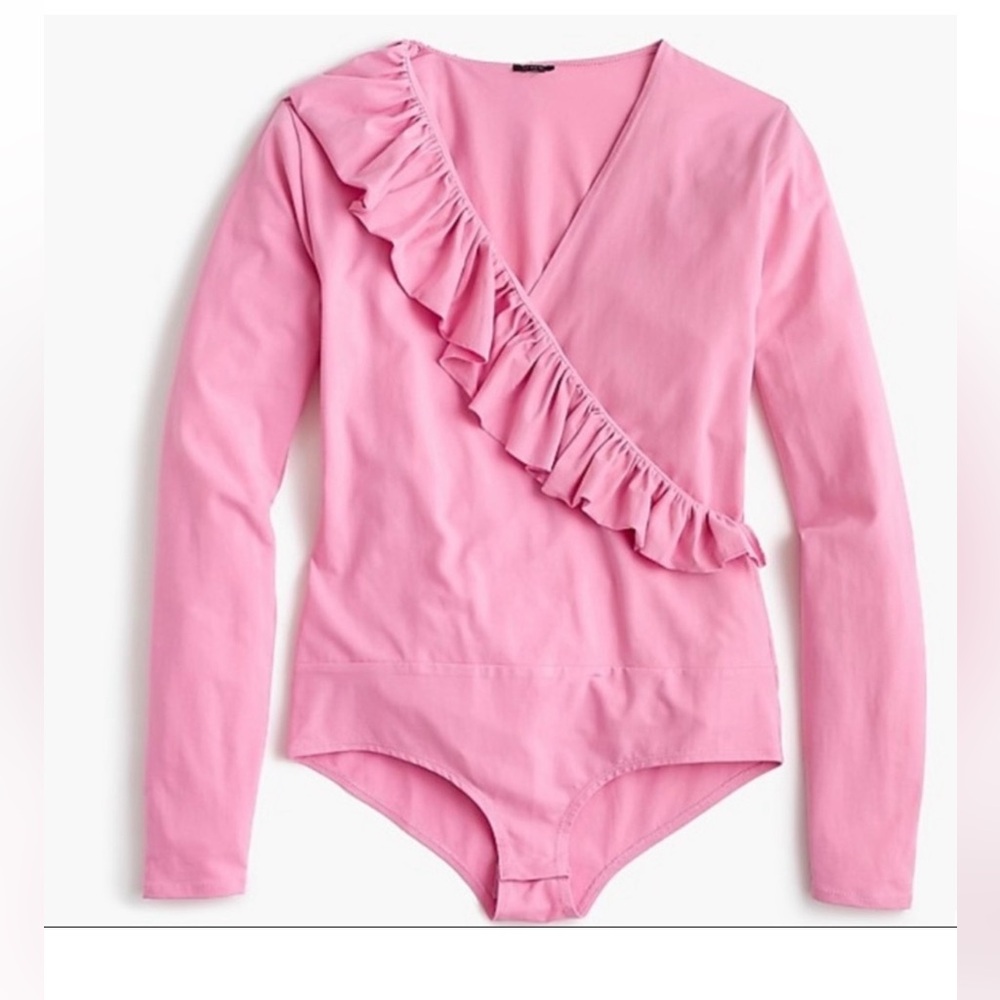 NEW J. Crew Ruffled Long Sleeve Body Suit Pink Stretch XS 825